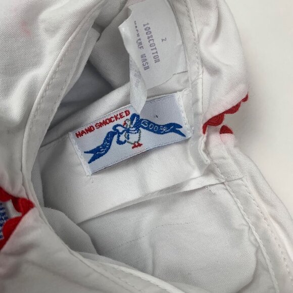 Silly Goose Smocked Toddler Dress Embroidered Dolls White Shirt & Blue Pinafore - Picture 4 of 6